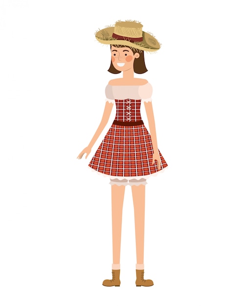 Vector farmer woman with straw hat