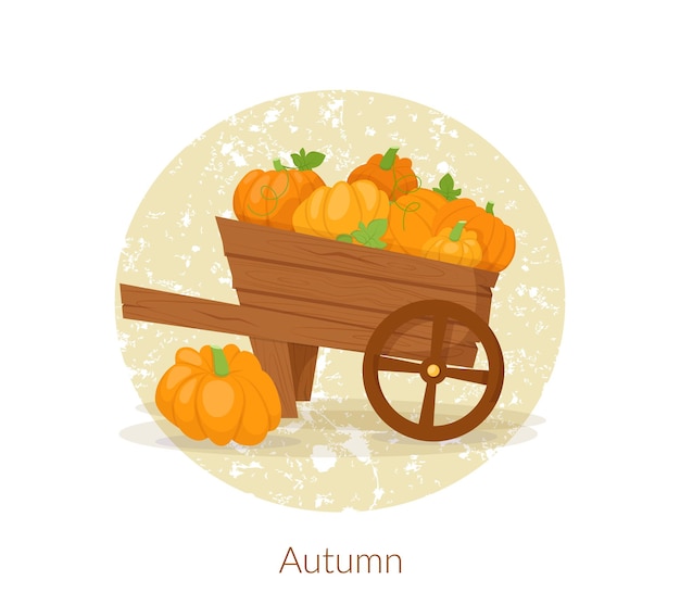 Farmer wooden cart with pumpkin.