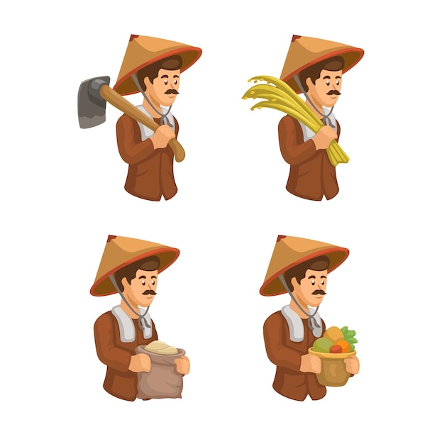 Vettore set di personaggi di farmer worker vettore di illustrazione di cartoni animati