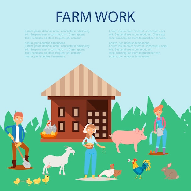 Farmer working at farm, caring for pig, goat, chickens presentation template