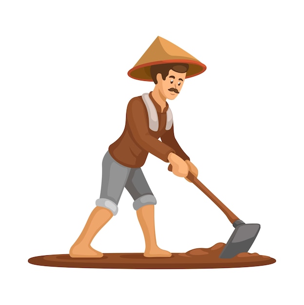 Farmer Working Using Hoe Cartoon illustration Vector