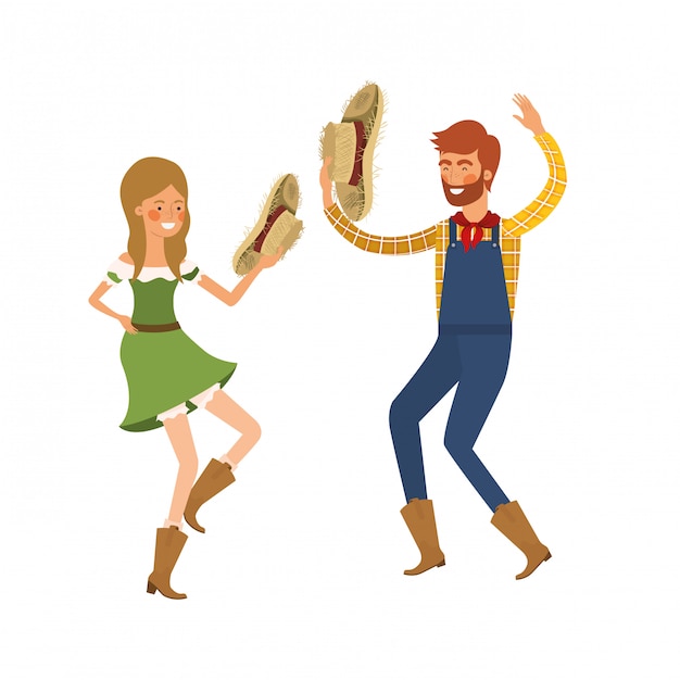 Farmers couple dancing with straw hat