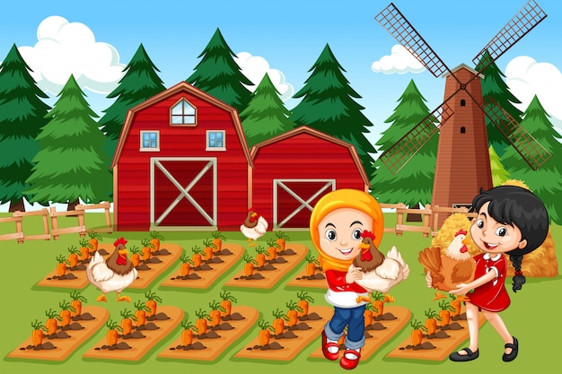 Farmers in farm scene