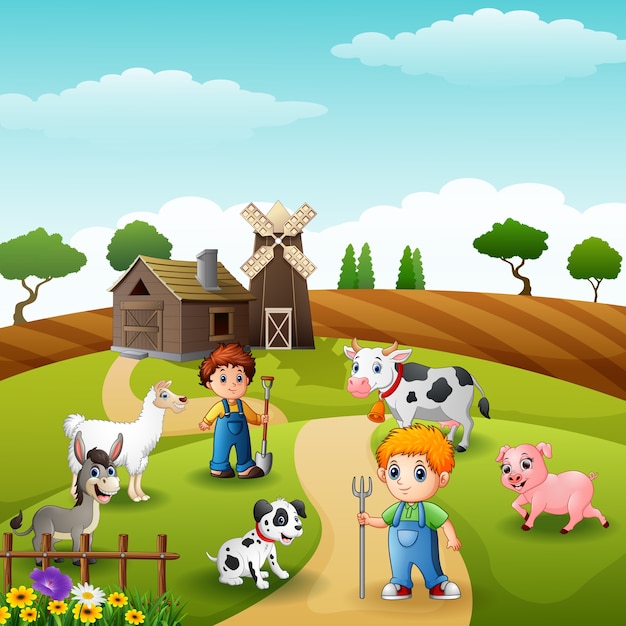 The farmers keeping animals in farm