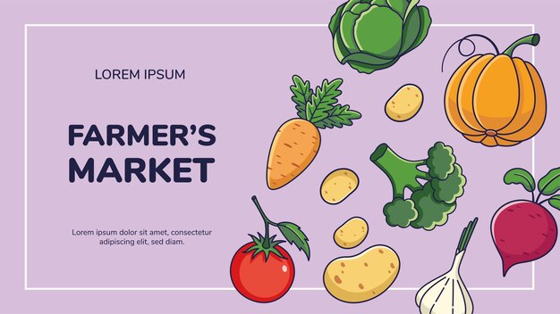 Farmers market flyer met cartoon groenten Flat design Advertising poster banner flyer Farmers market concept