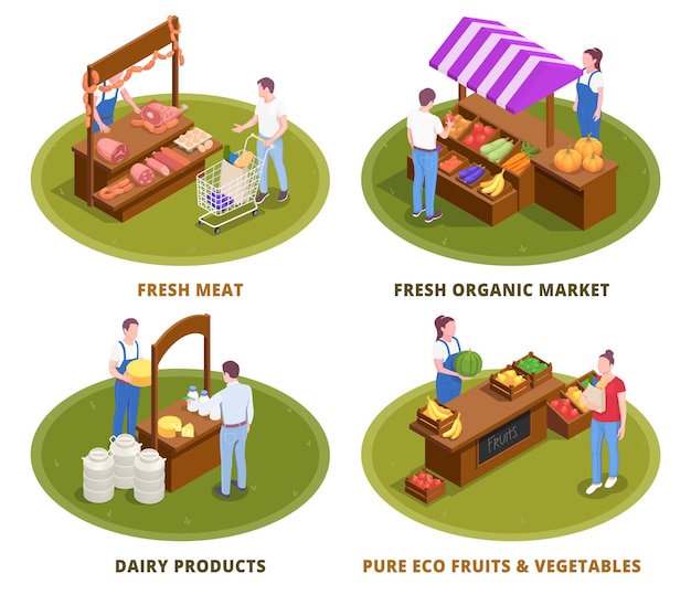 Farmers market four isometric illustration