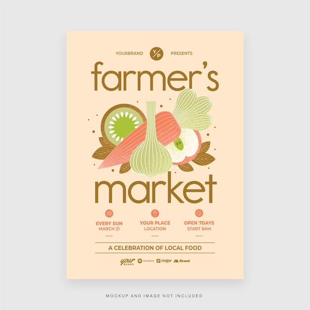 Vector farmers market poster flyer template in vector