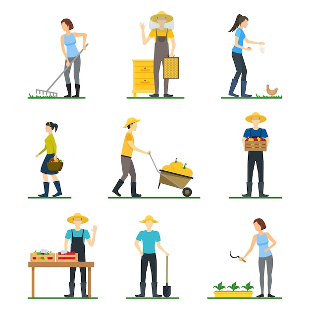 Farmers Work 3d Icons Set Isometric View Vector