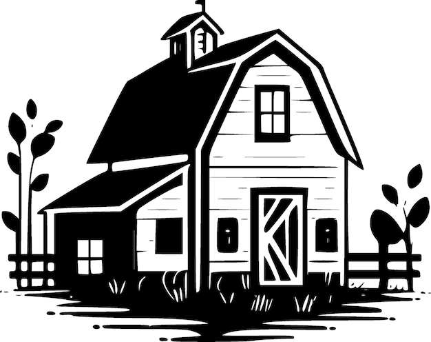 Vector farmhouse black and white isolated icon vector illustration