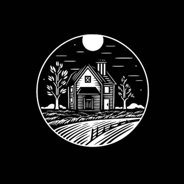 Farmhouse Black and White Isolated Icon Vector illustration