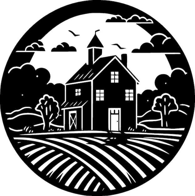 Vector farmhouse black and white isolated icon vector illustration