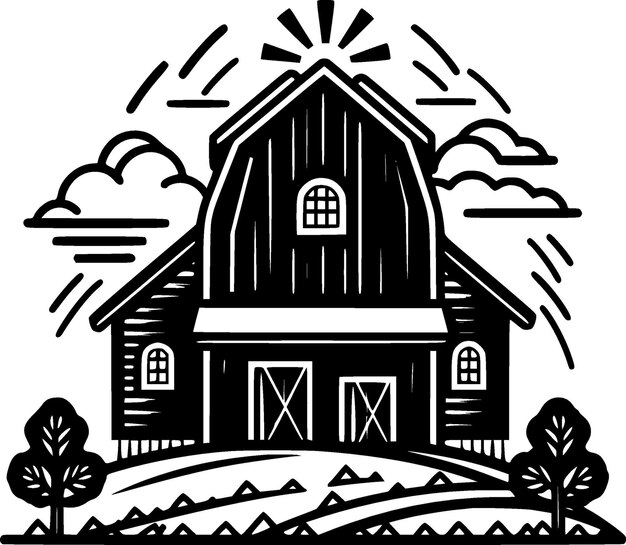 Vector farmhouse black and white isolated icon vector illustration