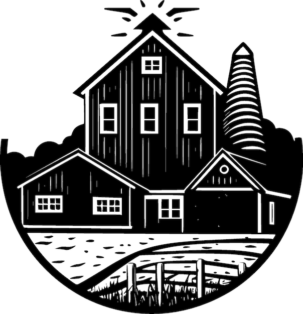 Vector farmhouse black and white vector illustration