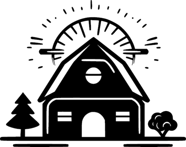 Farmhouse Black and White Vector illustration