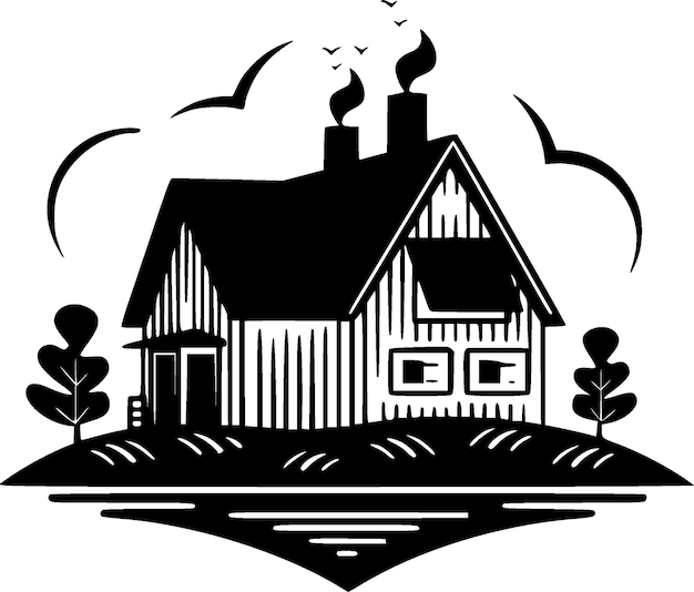 Vector farmhouse black and white vector illustration