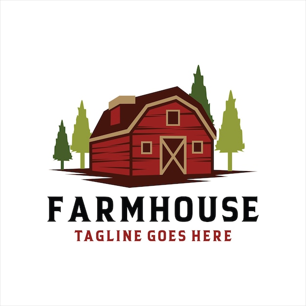 Farmhouse concept logo Template with farm landscape