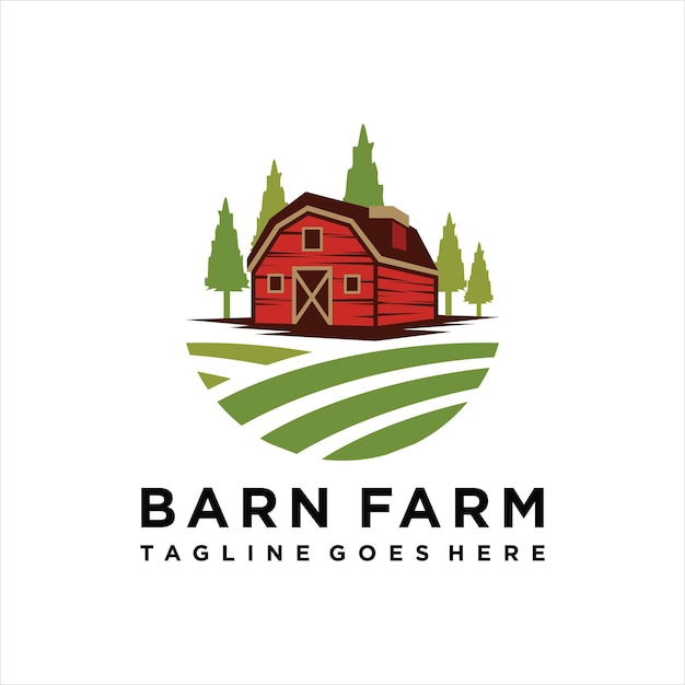 천연 농산물에 대한 농장 풍경 레이블이 있는 농가 로고 개념 템플릿