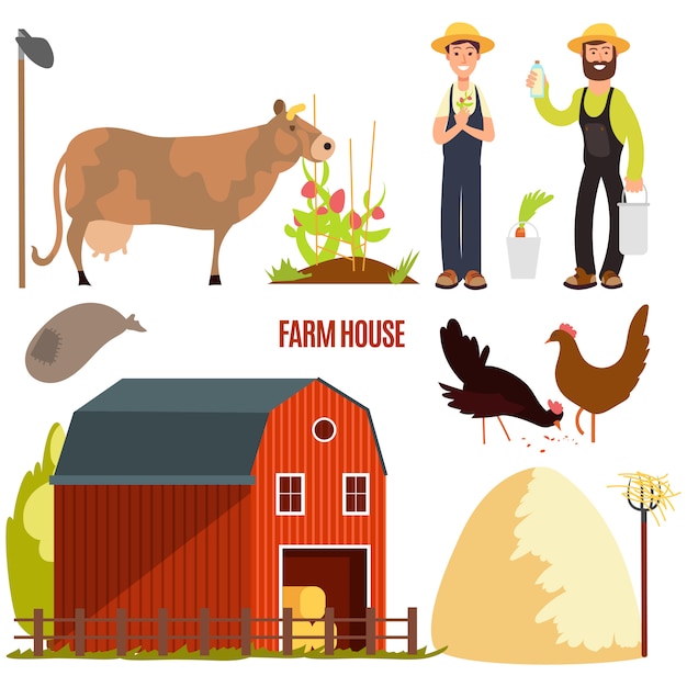 Farming. farm cartoon character  elements on white