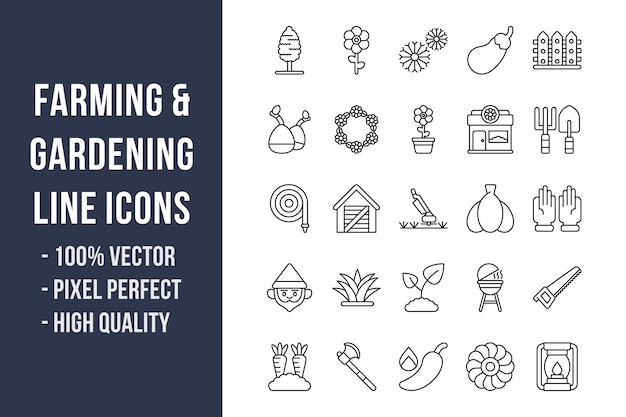 Farming and Gardening Line Icons