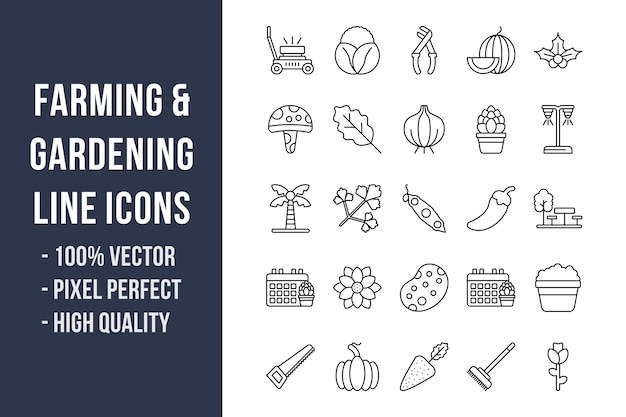 Farming and Gardening Line Icons