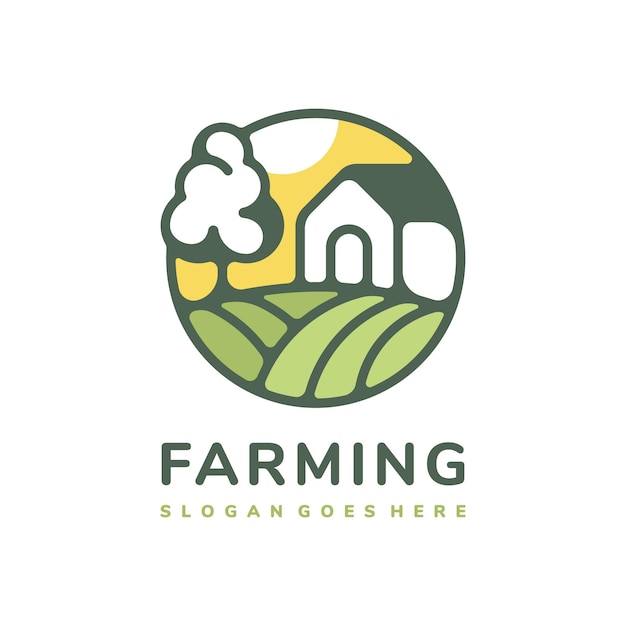 Farming house with tree landscape logo template and business card