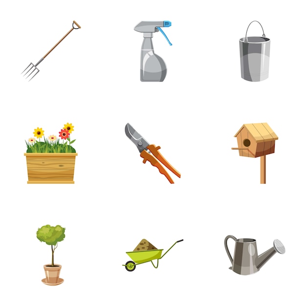 Vector farming icons set, cartoon style