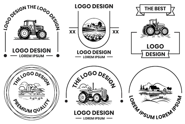 Logo di fattorie e campi in stile arte linea piatta isolato su priorità bassa