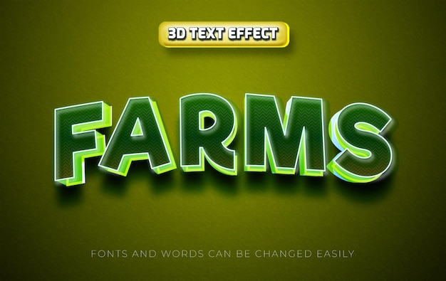 Зеленые фермы 3d стиль редактируемого текстового эффекта