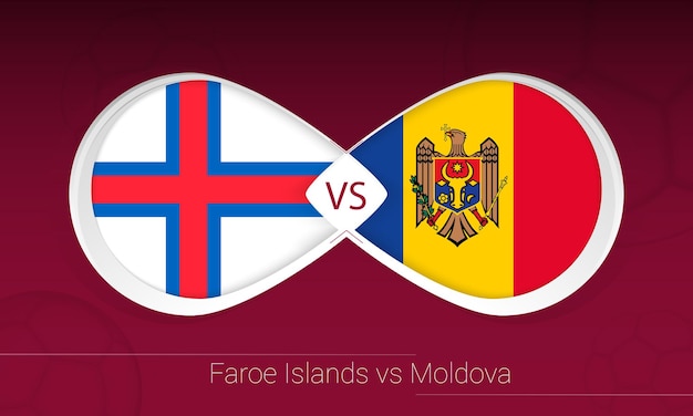 Faroe Islands vs Moldova in Football Competition, Group F. Versus icon on Football background.