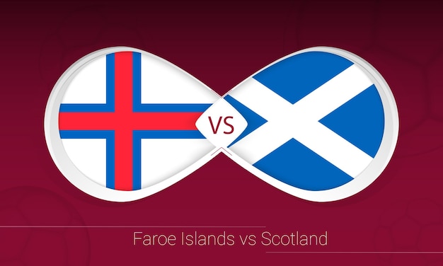 Vettore isole faroe vs scozia nella competizione calcistica, gruppo f. versus icona sullo sfondo del calcio.