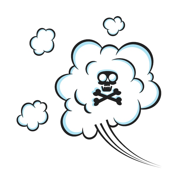 Fart smoke smelling cloud with skull and crossing bones pop art comic book cartoon flat style design