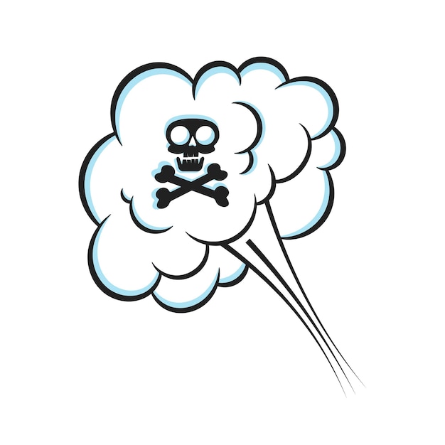 Vector fart smoke smelling cloud with skull and crossing bones pop art comic book