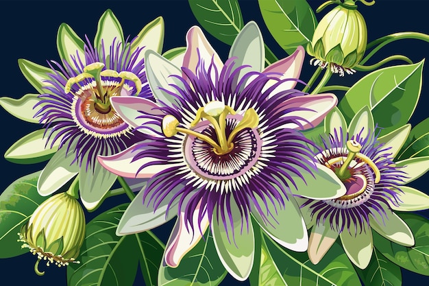 Vector fascinating passion flowers with intricate details