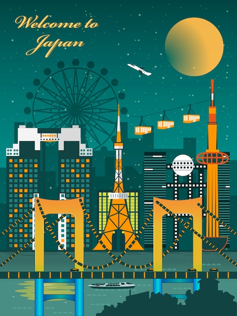 Fascinerend japan nachtscène reizen posterontwerp