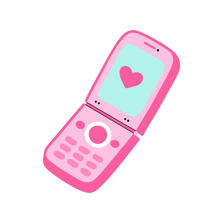 Vector 90年代のファッション フリップフォン ピンクのベクトルイラスト 白い背景に平らな手描き