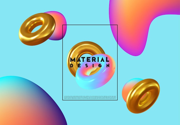 Fashion art, abstract colorful shape of 3d decorative ring. Design bright gradient colors, trend of season. Background minimal liquid gradients colored neon. Fluid holographic pattern