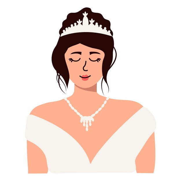 Vector fashion beautiful woman bride with closed eyes in stylish wedding dressvector