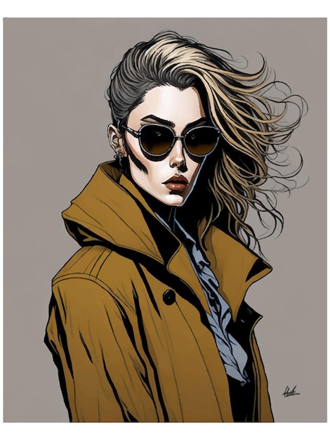 Вектор Модная блондинка красивая девушка в солнцезащитных очках стильная девушка в пальто иллюстрация моды