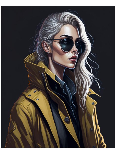 Vector fashion blond hair woman beautiful girl in sunglasses stylish girl in coat fashion illustration