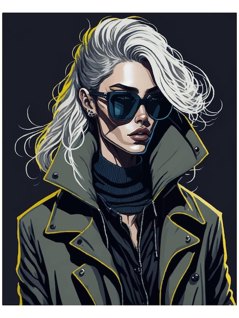 Vector fashion blond hair woman beautiful girl in sunglasses stylish girl in coat fashion illustration