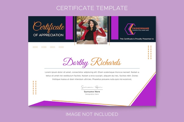 Fashion brand show award certificate graphic template