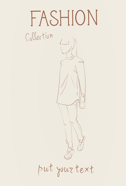 Fashion collection of clothes female model wearing trendy clothing sketch