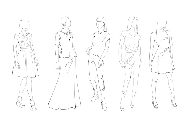 Vector fashion collection of clothes set of male and female models wearing trendy clothing sketch