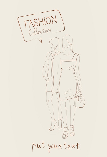 Fashion Collection Of Clothes Set Of Models Wearing Trendy Clothing Sketch