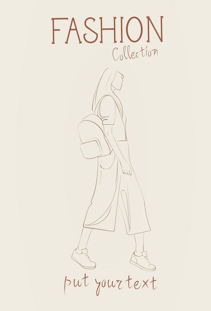 Vector fashion collection of female clothes set of woman models wearing trendy clothing sketch