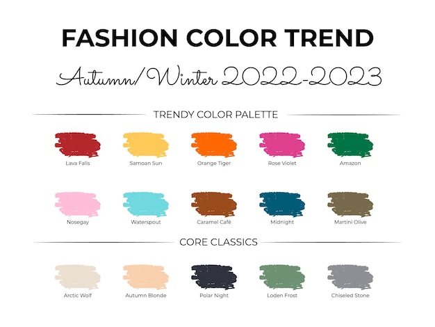 Fashion Color Trend Осень Зима 2022 2023 Руководство по палитре модных цветов Образцы ткани с названиями цветов Легко редактируемый векторный шаблон для вашего творческого дизайна