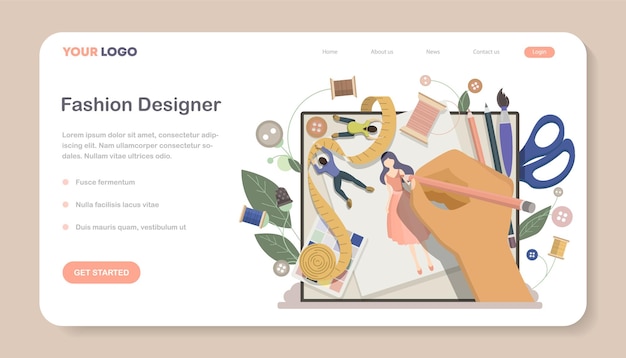 ベクトル ファッションデザイナーのウェブバナーやランディングページ 新しいコレクションをデザインし,服のスケッチを作ります