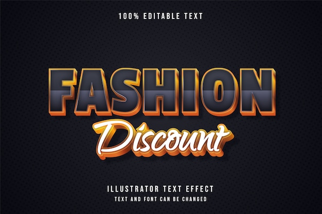 Fashion discount,3d editable text effect grey gradation yellow gold shadow text style