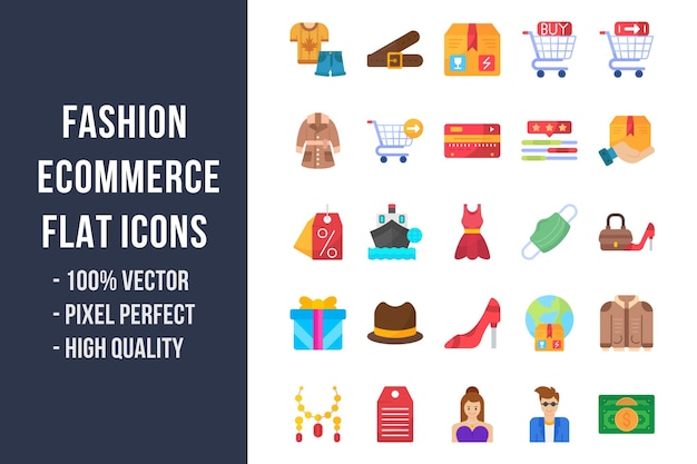 Vector fashion ecommerce flat multicolor icons