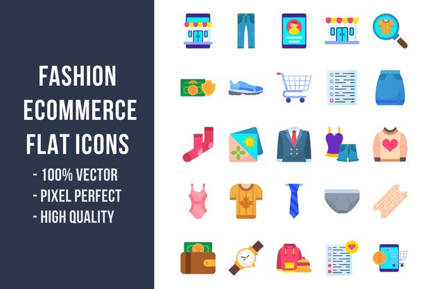 Fashion Ecommerce Flat Multicolor Icons